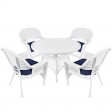 5pc White Wicker Dining Set - Midnight Blue Cushions