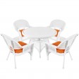 5pc White Wicker Dining Set - Orange Cushions