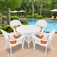 5pc White Wicker Dining Set - Orange Cushions