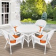 5pc White Wicker Dining Set - Orange Cushions