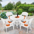 5pc White Wicker Dining Set - Orange Cushions