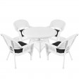 5pc White Wicker Dining Set - Black Cushions