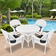 5pc White Wicker Dining Set - Black Cushions
