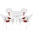 5pc White Wicker Dining Set - Brick Red Cushions