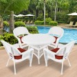 5pc White Wicker Dining Set - Brick Red Cushions
