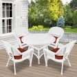 5pc White Wicker Dining Set - Brick Red Cushions