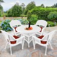 5pc White Wicker Dining Set - Brick Red Cushions