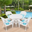 5pc White Wicker Dining Set - Sky Blue Cushions