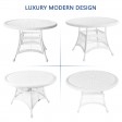 5pc White Wicker Dining Set - Sky Blue Cushions