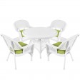 5pc White Wicker Dining Set - Sage Green Cushions