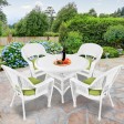 5pc White Wicker Dining Set - Sage Green Cushions