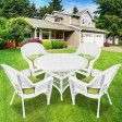5pc White Wicker Dining Set - Sage Green Cushions