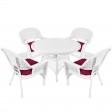 5pc White Wicker Dining Set - Red Cushions