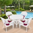 5pc White Wicker Dining Set - Red Cushions