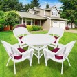 5pc White Wicker Dining Set - Red Cushions