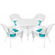 5pc White Wicker Dining Set - Turquoise Cushions