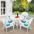 5pc White Wicker Dining Set - Turquoise Cushions