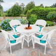 5pc White Wicker Dining Set - Turquoise Cushions