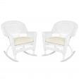 White Rocker Wicker Chair with Ivory Cushion-  Set of 2