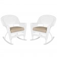 White Rocker Wicker Chair with Tan Cushion-  Set of 2