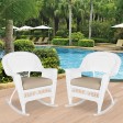 White Rocker Wicker Chair with Tan Cushion-  Set of 2