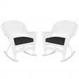 White Rocker Wicker Chair with Black Cushion-  Set of 2