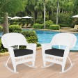 White Rocker Wicker Chair with Black Cushion-  Set of 2