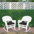 White Rocker Wicker Chair with Black Cushion-  Set of 2