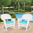 White Rocker Wicker Chair with Sky Blue Cushion-  Set of 2