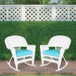 White Rocker Wicker Chair with Sky Blue Cushion-  Set of 2