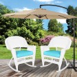White Rocker Wicker Chair with Sky Blue Cushion-  Set of 2