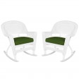 White Rocker Wicker Chair with Hunter Green Cushion-  Set of 2