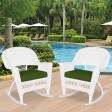 White Rocker Wicker Chair with Hunter Green Cushion-  Set of 2