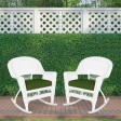 White Rocker Wicker Chair with Hunter Green Cushion-  Set of 2