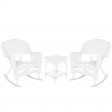 3pc White Rocker Wicker Chair Set Without Cushion