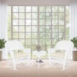 3pc White Rocker Wicker Chair Set With Ivory Cushion