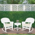 3pc White Rocker Wicker Chair Set With Ivory Cushion