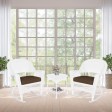 3pc White Rocker Wicker Chair Set With Brown Cushion