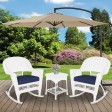 3pc White Rocker Wicker Chair Set With Midnight Blue Cushion