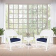 3pc White Rocker Wicker Chair Set With Midnight Blue Cushion