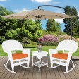 3pc White Rocker Wicker Chair Set With Orange Cushion