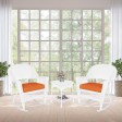 3pc White Rocker Wicker Chair Set With Orange Cushion