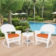 3pc White Rocker Wicker Chair Set With Orange Cushion