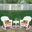 3pc White Rocker Wicker Chair Set With Orange Cushion