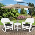 3pc White Rocker Wicker Chair Set With Black Cushion