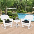 3pc White Rocker Wicker Chair Set With Black Cushion