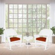 3pc White Rocker Wicker Chair Set With Brick Red Cushion