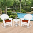 3pc White Rocker Wicker Chair Set With Brick Red Cushion