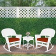 3pc White Rocker Wicker Chair Set With Brick Red Cushion