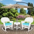 3pc White Rocker Wicker Chair Set With Sky Blue Cushion